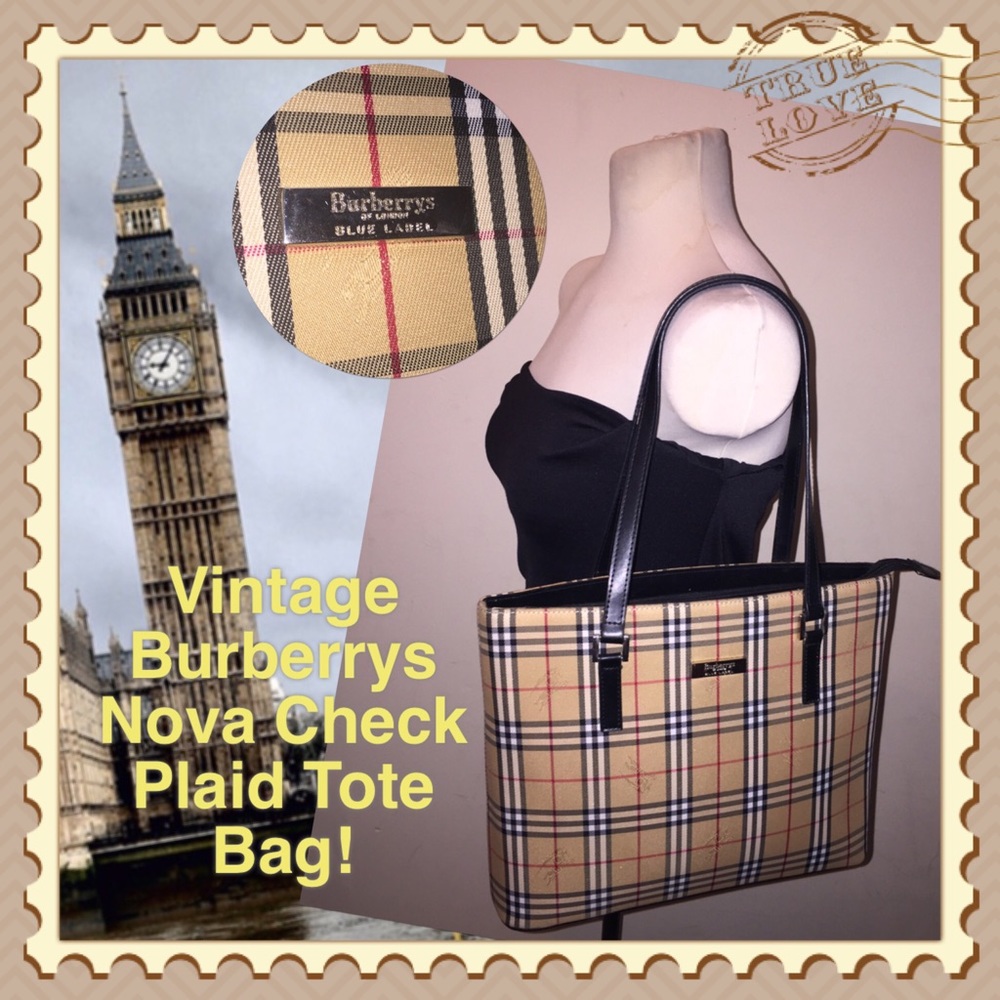 VTG Burberrys London Blue Label Plaid Tote Bag!
